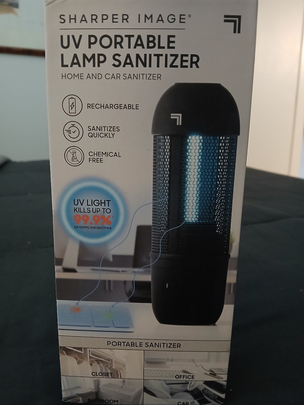 Sharper Image Black Portable UV Lamp Sanitizer with Blue Light